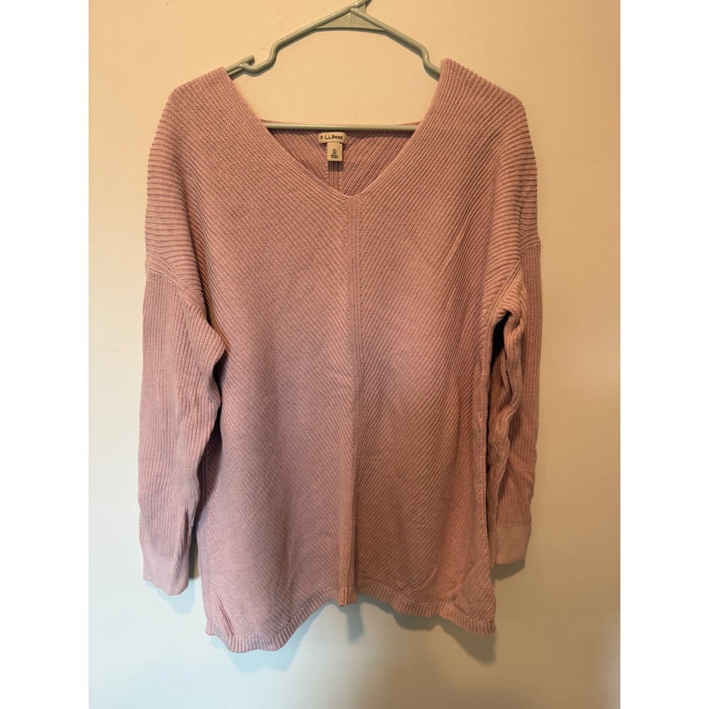 LL Bean Lilac Cotton Shaker Stitch Oversized V-Neck Sweater XL 513960 Purple